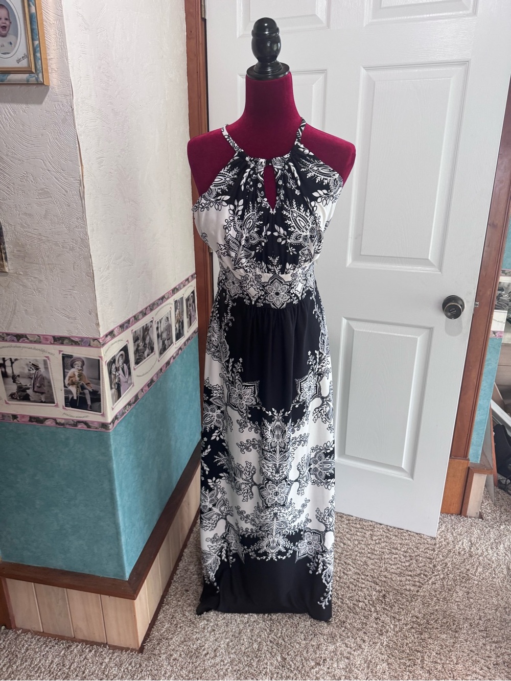 London Times Black & White Halter Maxi Dress - Women's